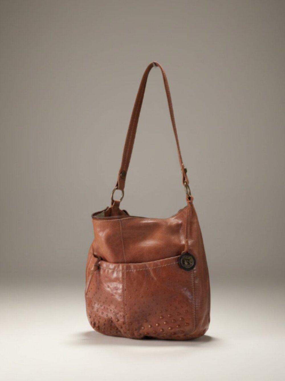 The Sak Leather Hobo Bag Women Tan Studded Shoulder Purse Charm Casual COA